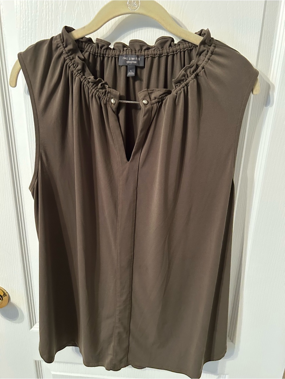 The Limited Taupe Sleeveless Ruffle Neck Camisole